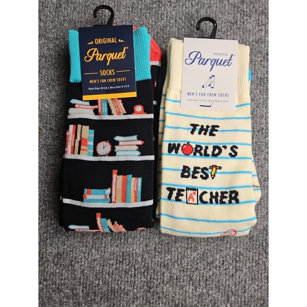 NWT 2pairs Parquet Library&Teacher Themed Crew Socks Men's Size 6-12.5 ,    1239